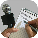 Reporter notebook and microphone